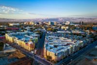 Aerial view of sunset over downtown San Jose in California