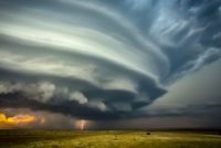 Supercell thunderstorm and potential tornado conditions
